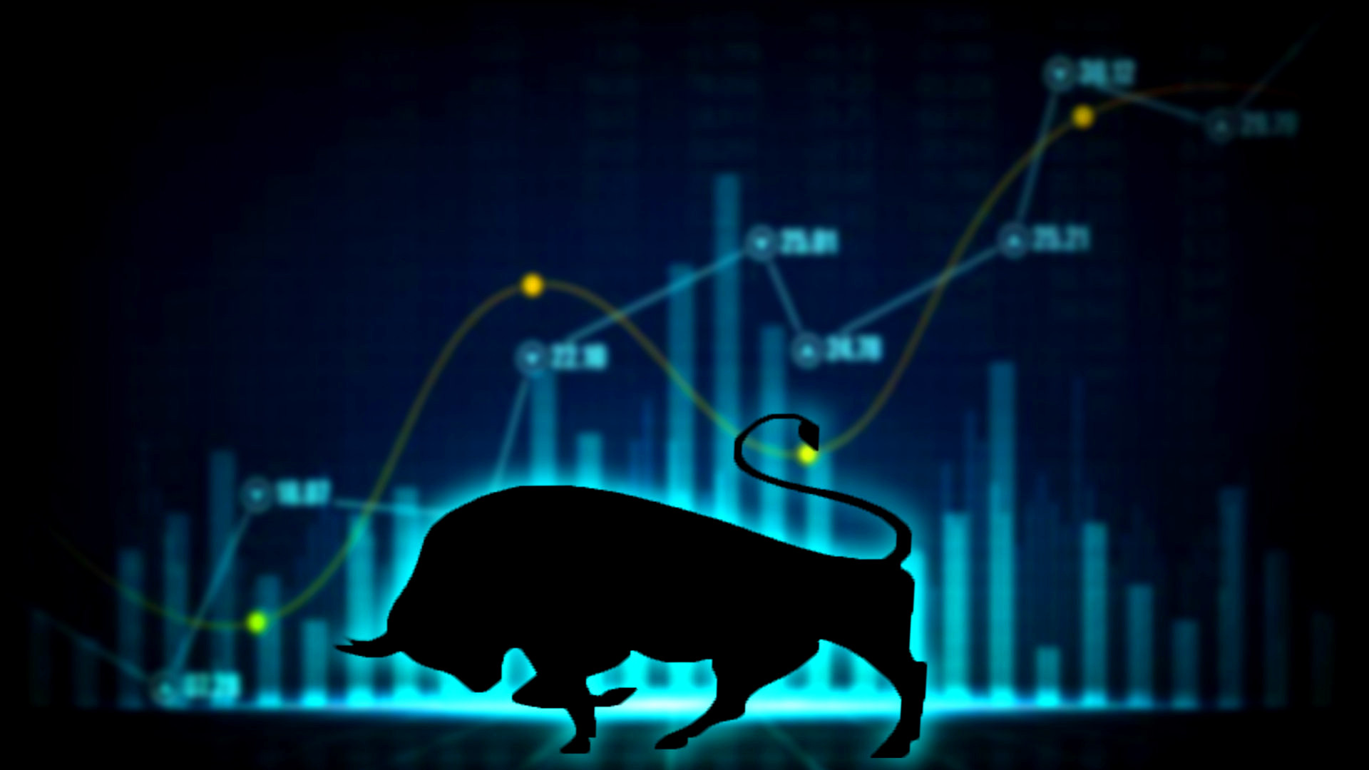 Bull market concept with stock chart and the indicator show an uptrend / stock market bull finance safe trend investment business and positive market