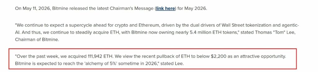 BitMine Expands Ethereum Treasury To Over 5.39 Million ETH